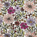 Dżersej bawełniany morze kwiatów | Poppy Fabrics – mleczna biel/liliowy, 