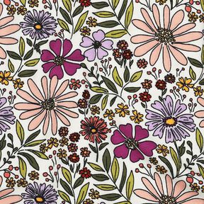 Dżersej bawełniany morze kwiatów | Poppy Fabrics – mleczna biel/liliowy, 