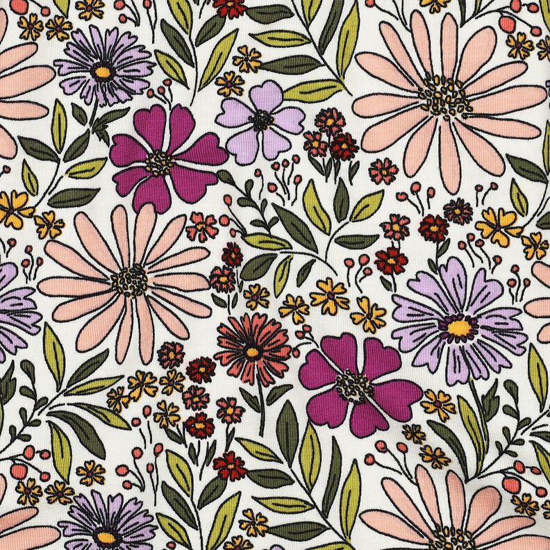 Dżersej bawełniany morze kwiatów | Poppy Fabrics – mleczna biel/liliowy,  image number 2