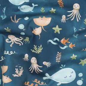 Popelina bawełniana szczęśliwe zwierzęta morskie nadruk cyfrowy | Poppy Fabrics – niebieski, 