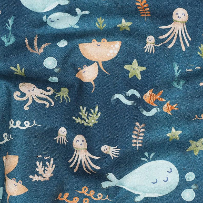 Popelina bawełniana szczęśliwe zwierzęta morskie nadruk cyfrowy | Poppy Fabrics – niebieski, image number 2