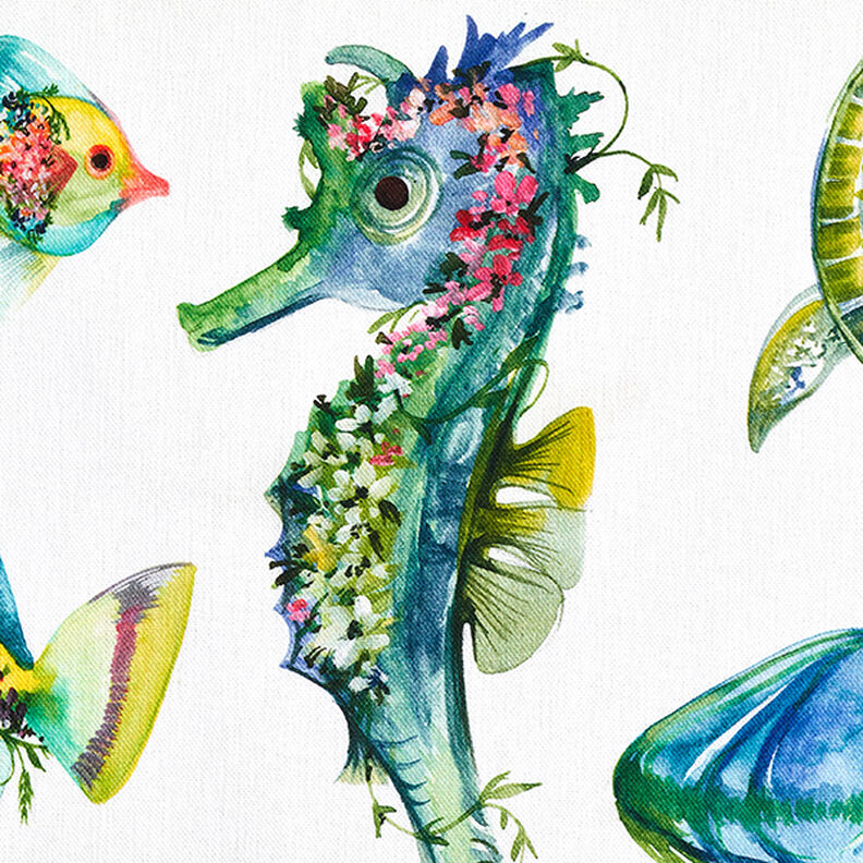 Tkanina dekoracyjna half panama  Morskie zwierzęta – zieleń,  image number 5