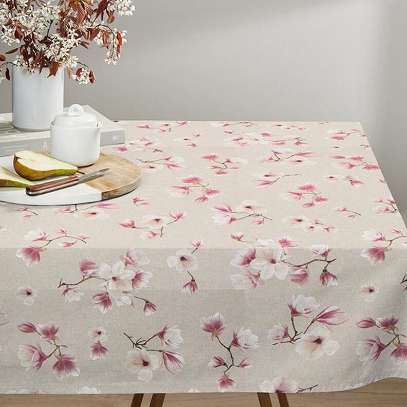 Tkanin dekoracyjna Half panama kwiat magnolii – malwa/naturalny,  image number 8