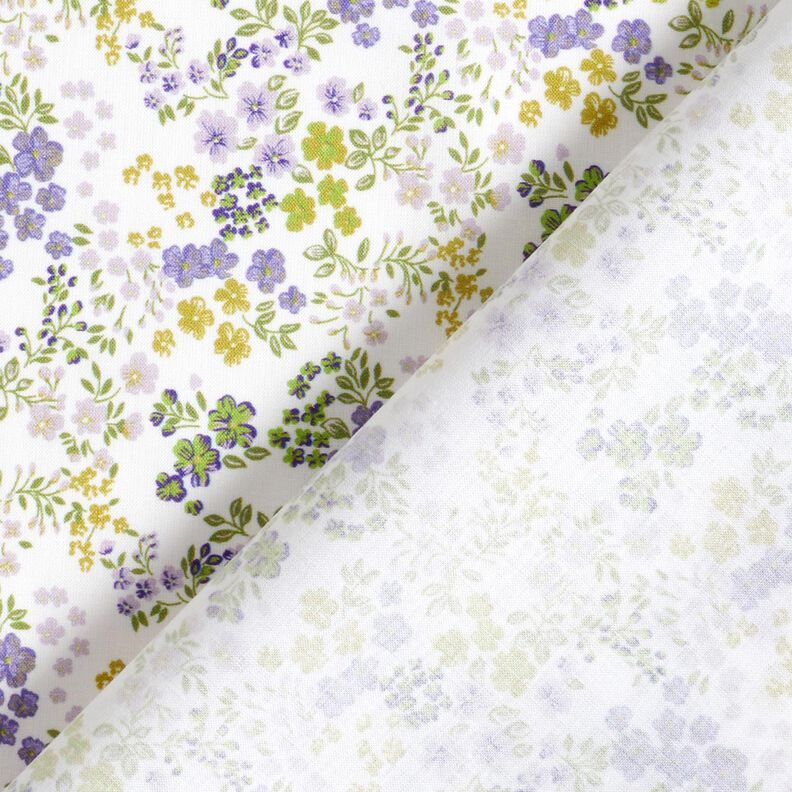 Woal bawełniany ze wzorem millefleur – biel/liliowy,  image number 4