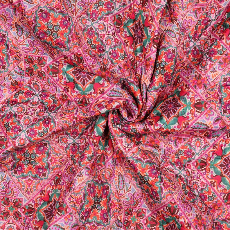 Tkanina pikowana Materiał dwustronny romby | Poppy Fabrics – intensywny róż/zielony jodłowy,  image number 3