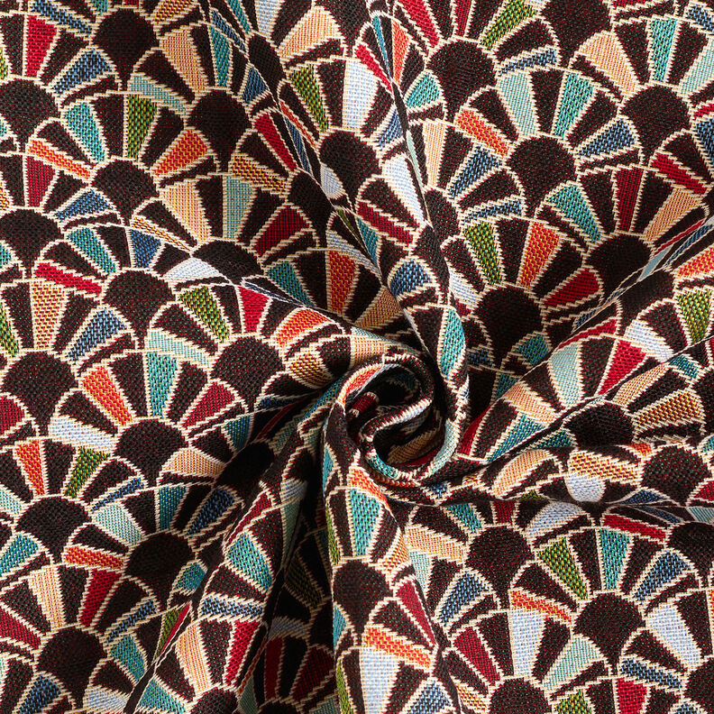 Tkanin dekoracyjna Gobelin wachlarze retro – czerń/czerwień karminowa,  image number 3