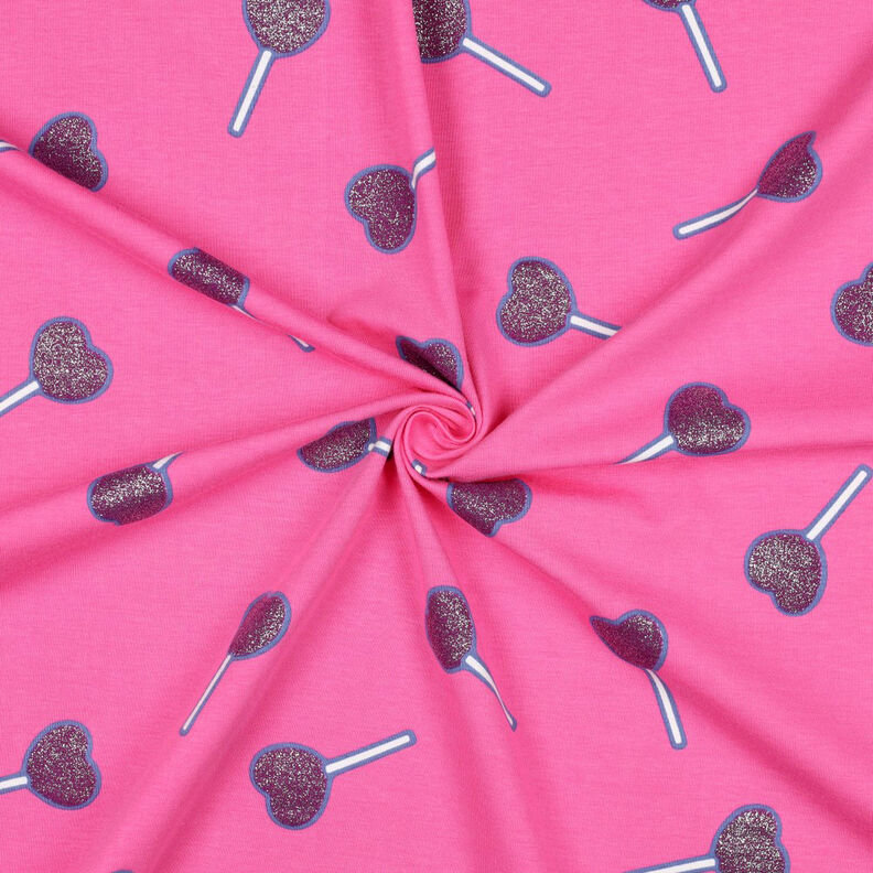 Dżersej bawełniany lizaki brokatowe w kształcie serca | Poppy Fabrics – pink, image number 3
