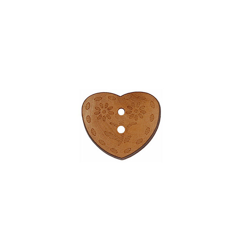 Guzik drewniany z 2 dziurkami, serce  – ciemny brąz,  image number 1