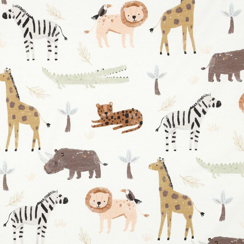 Dżersej bawełniany zwierzęta stepowe nadruk cyfrowy | Poppy Fabrics – kość słoniowa/ciemny brąz, image number 1