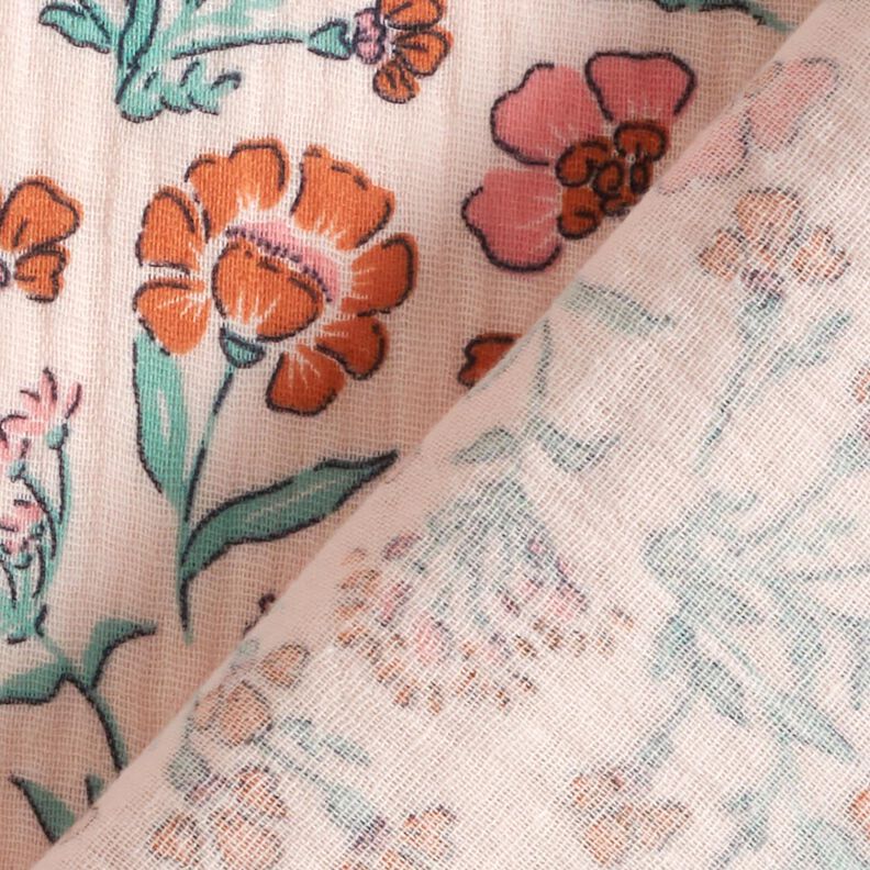Muślin / Tkanina double crinkle ukwiecona łąka | Poppy Fabrics – różowy,  image number 4