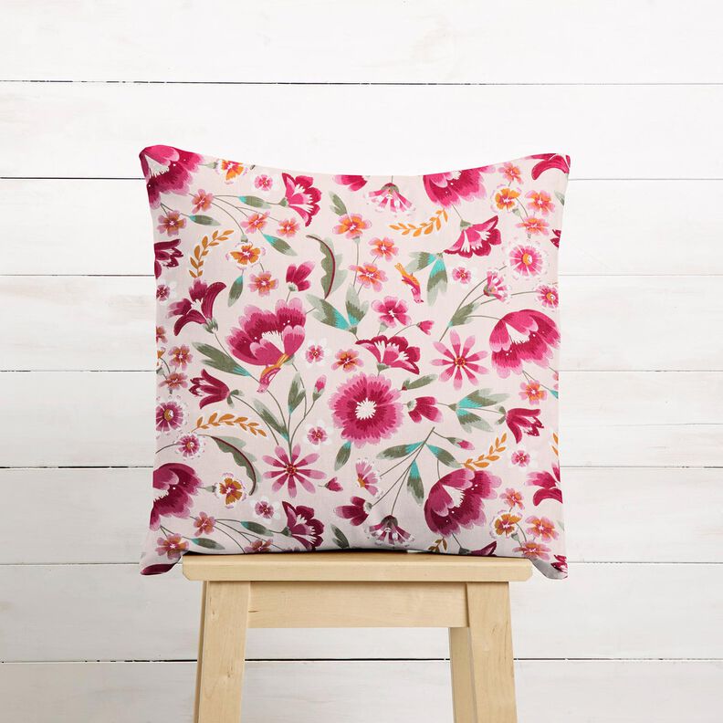 Tkanin dekoracyjna Diagonal bawełniany wiosenne kwiaty – różowy/malinowy,  image number 7