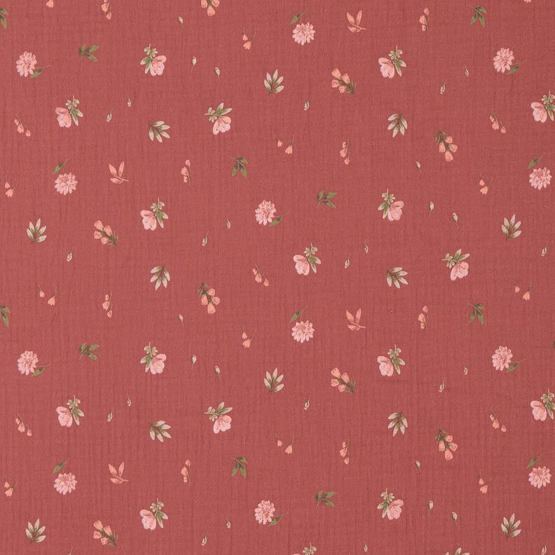 Muślin / Tkanina double crinkle delikatne kwiatuszki | by Poppy – burgund,  image number 1