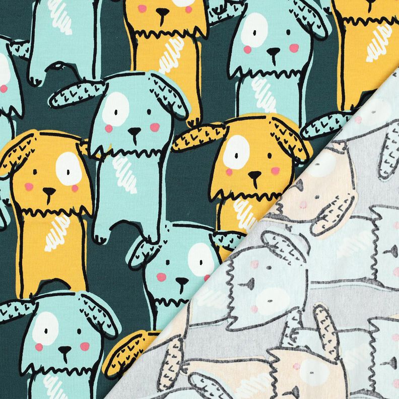 Dżersej bawełniany psy z klapniętymi uszami | Poppy Fabrics – ciemna zieleń, image number 4