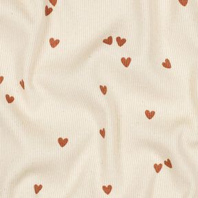 Dżersej prążkowany rozproszone serca | Poppy Fabrics – jasnobeżowy/brąz, 