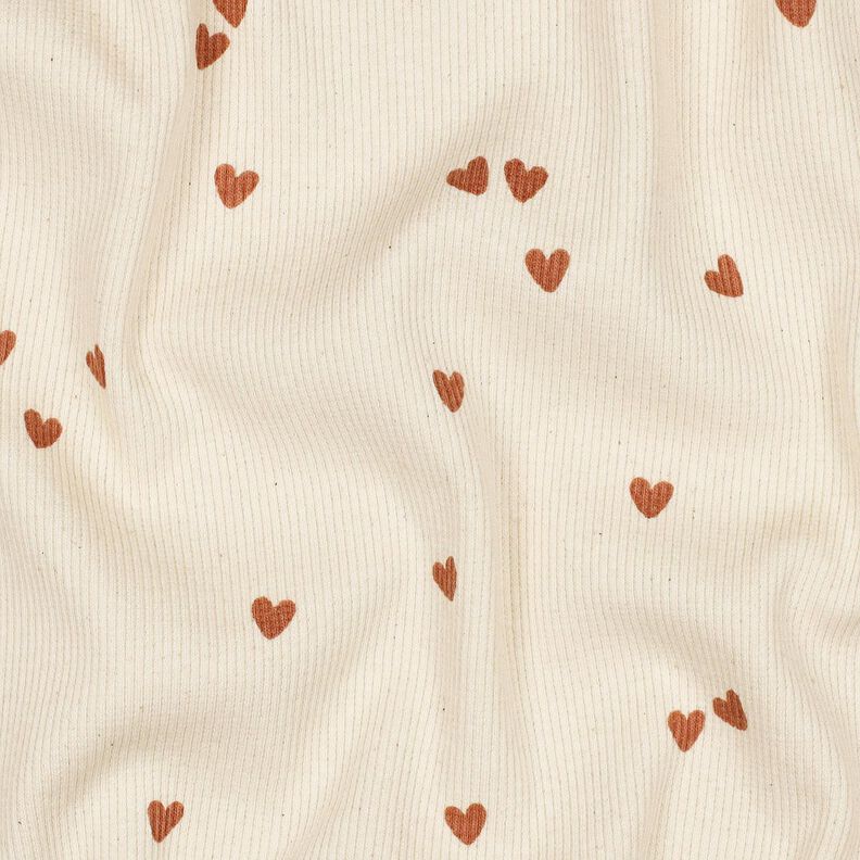 Dżersej prążkowany rozproszone serca | Poppy Fabrics – jasnobeżowy/brąz, image number 2