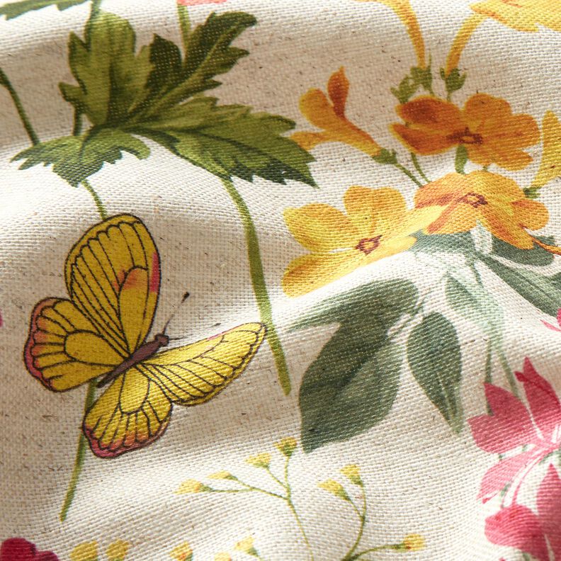 Tkanin dekoracyjna Half panama polne kwiaty – naturalny/malinowy,  image number 6