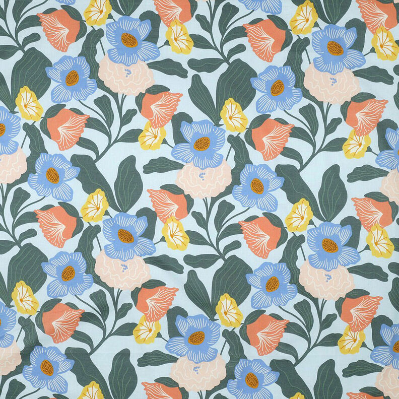 Woal bawełniany w bujne kwiaty | Nerida Hansen – błękit,  image number 1