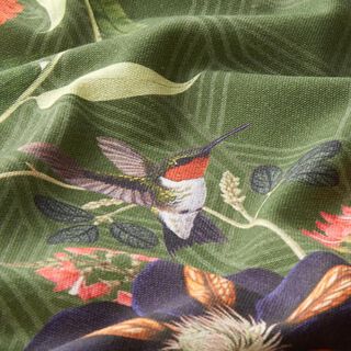 Tkanina dekoracyjna half panama Egzotyka – ciemna zieleń, 