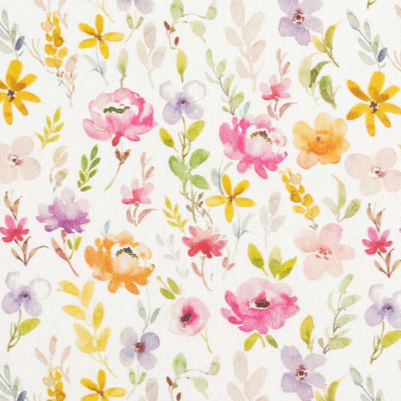 Tkanin dekoracyjna Half panama subtelne kwiaty – biel/pastelowy fiolet,  image number 1