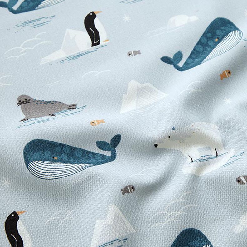 Tkanin dekoracyjna Half panama zwierzęta w lodowej krainie – błękit/biel,  image number 2