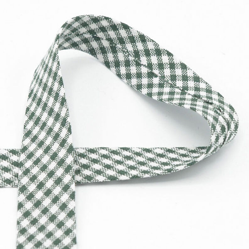Taśma skośna Kratka Vichy [20 mm] – ciemna zieleń,  image number 1