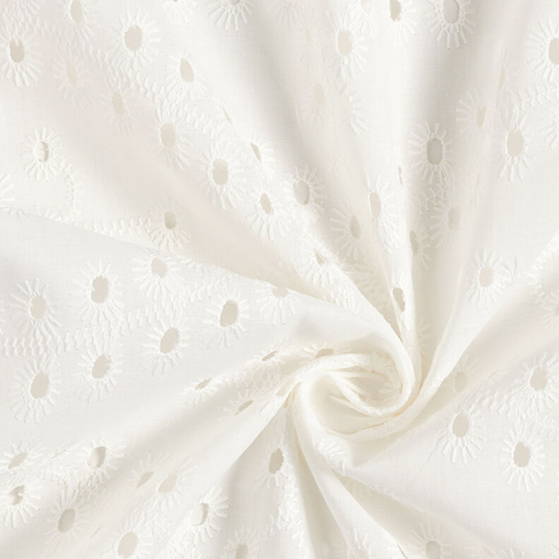 Tkanina bawełniana z haftem angielskim o wzorze kropli – biel,  image number 3