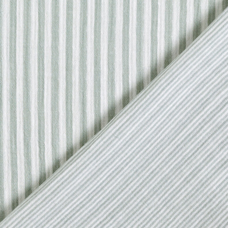 Muślin / Tkanina double crinkle Materiał dwustronny paski – zieleń trzcinowa/biel,  image number 1