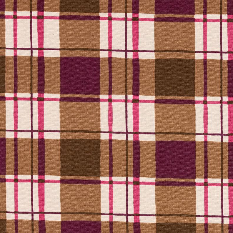 Tkanin dekoracyjna Half panama Kolorowa kratka – mokka/winogronowy, image number 1