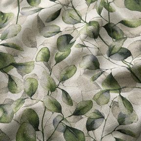 Tkanin dekoracyjna Half panama liście topoli – naturalny/ciemna oliwka, 
