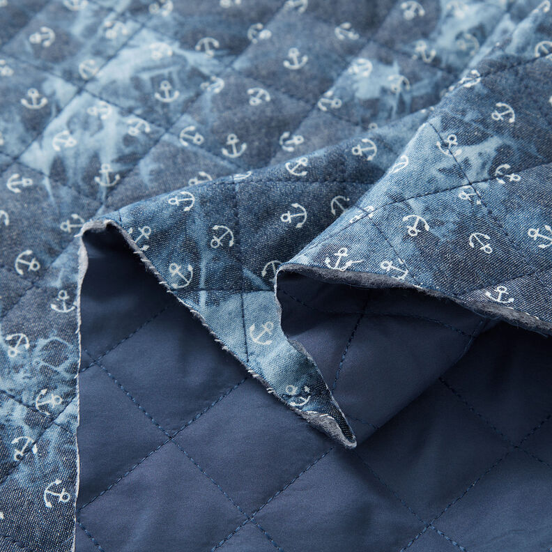 Tkanina pikowana chambray, batik w kotwice – dżins,  image number 3