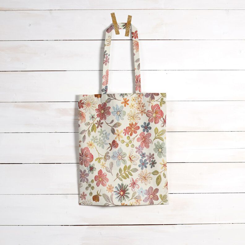 Tkanin dekoracyjna Gobelin kolorowe kwiaty – jasnobeżowy/różowy,  image number 6