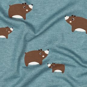 Dżersej bawełniany misie | Poppy Fabrics – szary błękit/kasztanowy brąz, 