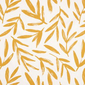 Tkanin dekoracyjna Half panama minimalistyczne liście – musztarda/naturalny, 