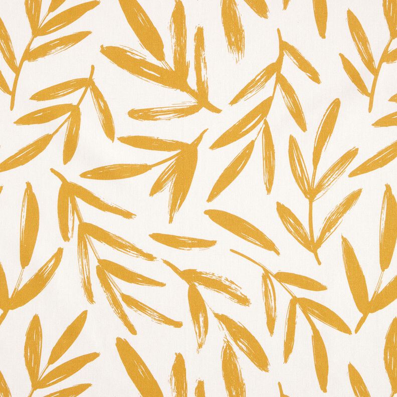 Tkanin dekoracyjna Half panama minimalistyczne liście – musztarda/naturalny, image number 1
