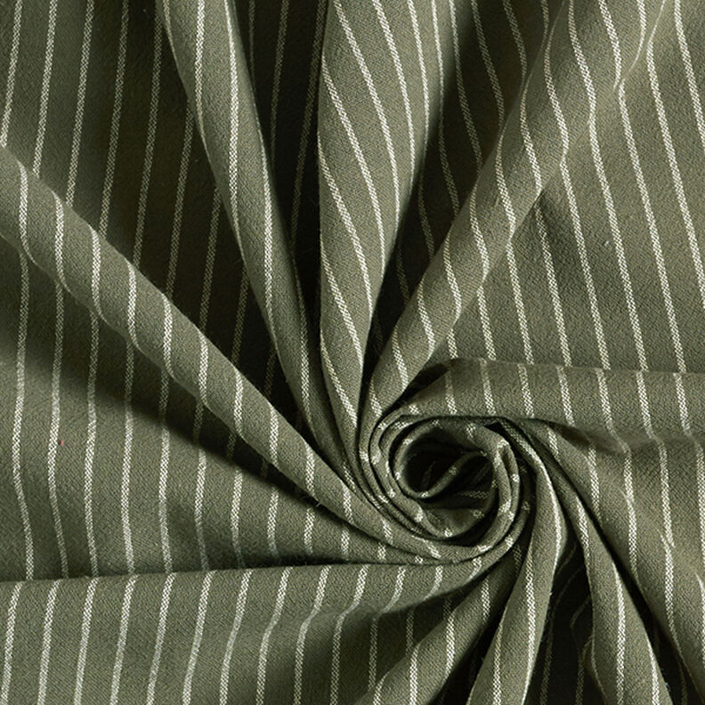 Tkanina na bluzki Mieszanka bawełny szerokie pasy – oliwka/mleczna biel,  image number 3