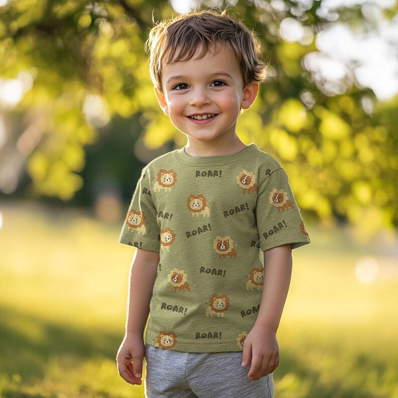 Dżersej bawełniany lew | Poppy Fabrics – pistacja/brąz sarni,  image number 5