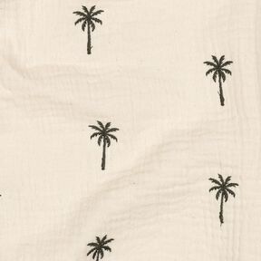 Muślin / Tkanina double crinkle haftowane palmy  | Poppy Fabrics – mleczna biel/ciemna oliwka, 