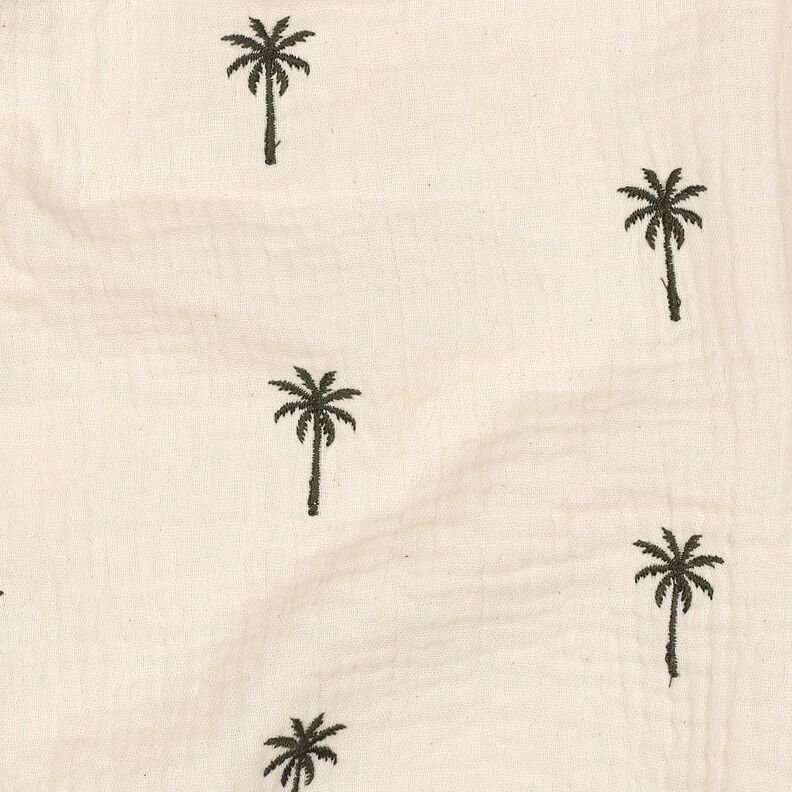 Muślin / Tkanina double crinkle haftowane palmy  | Poppy Fabrics – mleczna biel/ciemna oliwka,  image number 2