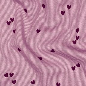 Dżersej prążkowany rozproszone serca | Poppy Fabrics – pastelowy fiolet/merlot, 