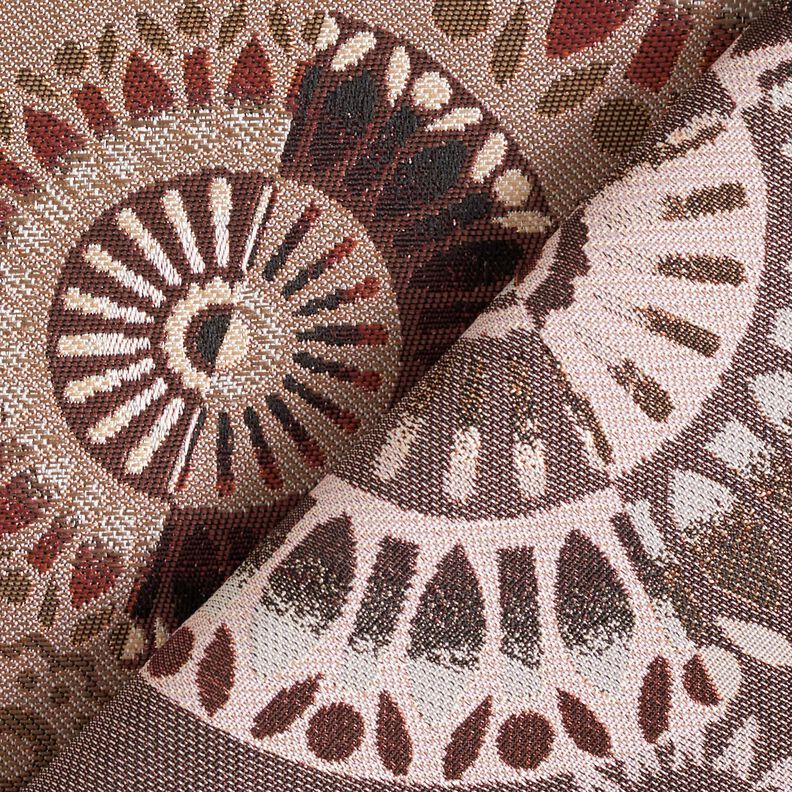 Tkanin dekoracyjna Żakard elegancka mandala – ciemny szarobrązowy/burgund, image number 4