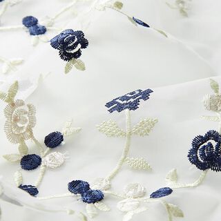Organza Haftowane kwiaty – biel, 