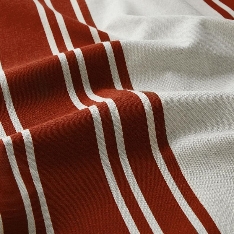 Tkanin dekoracyjna Panama Szerokie pasy – czerwień karminowa/mglisty szary,  image number 2