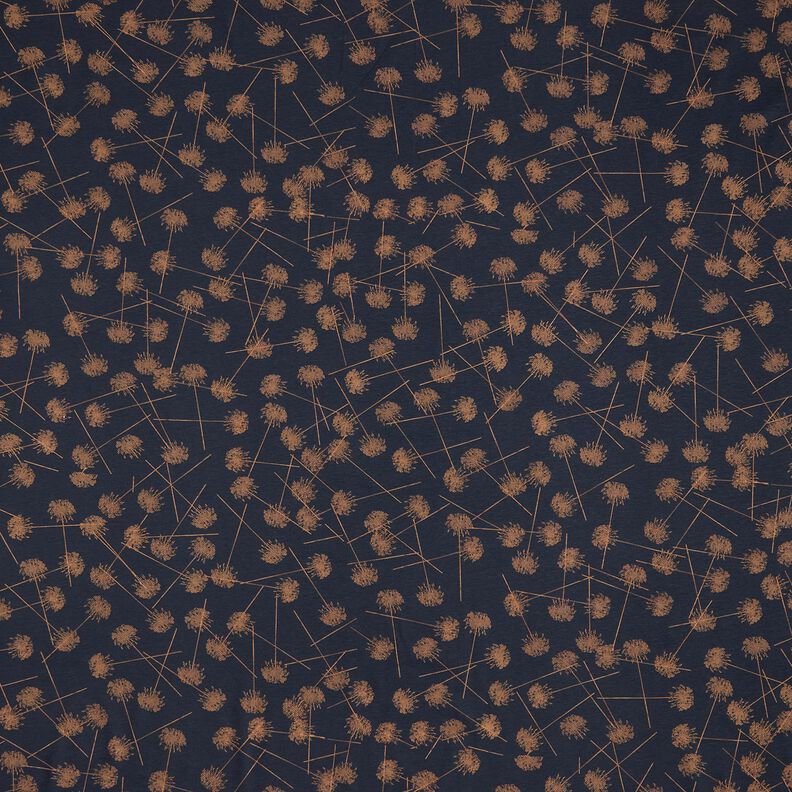 Dżersej bawełniany abstrakcyjne rośliny – czarnoniebieski/jasny brąz,  image number 1