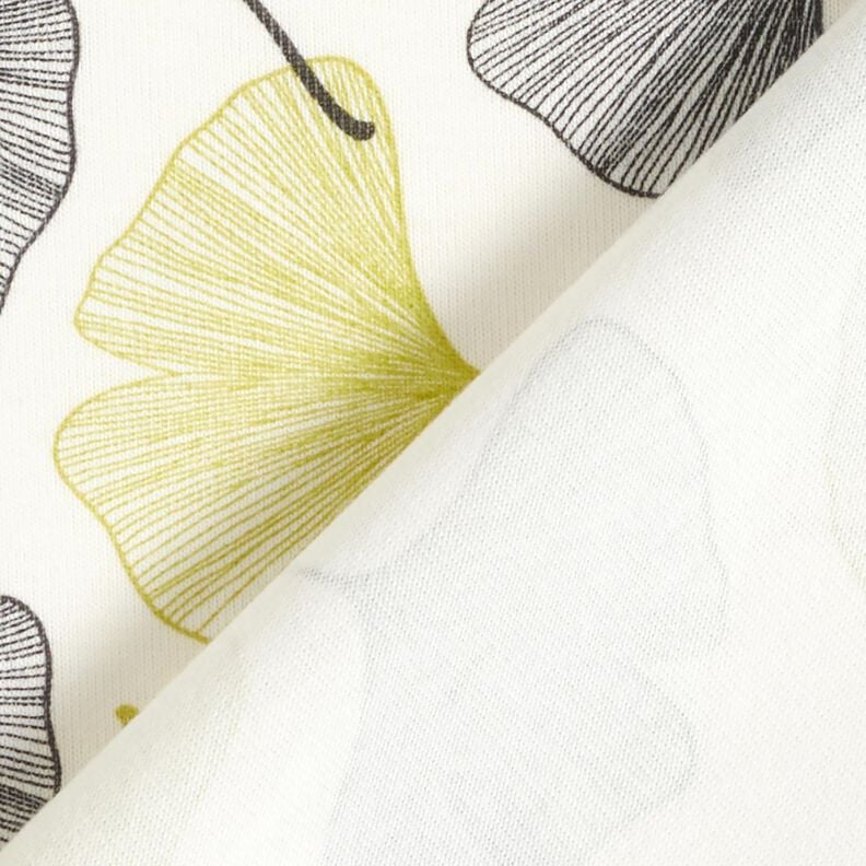 Dżersej bawełniany liście miłorzębu – mleczna biel/zieleń liści lipy,  image number 4