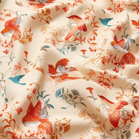Tkanina wiskozowa LENZING™ ECOVERO™ w ptaki i wróżki | Katia Fabrics – krem/ognista czerwień, 