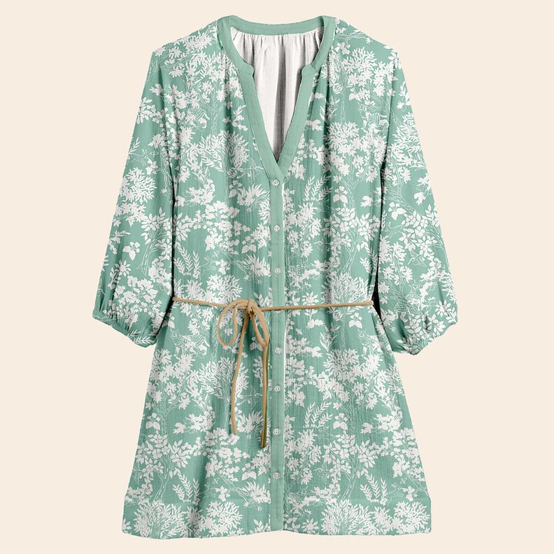 Muślin / Tkanina double crinkle Wz&oacute;r kwiatowy &ndash; eukaliptusowy/biel,  image number 5