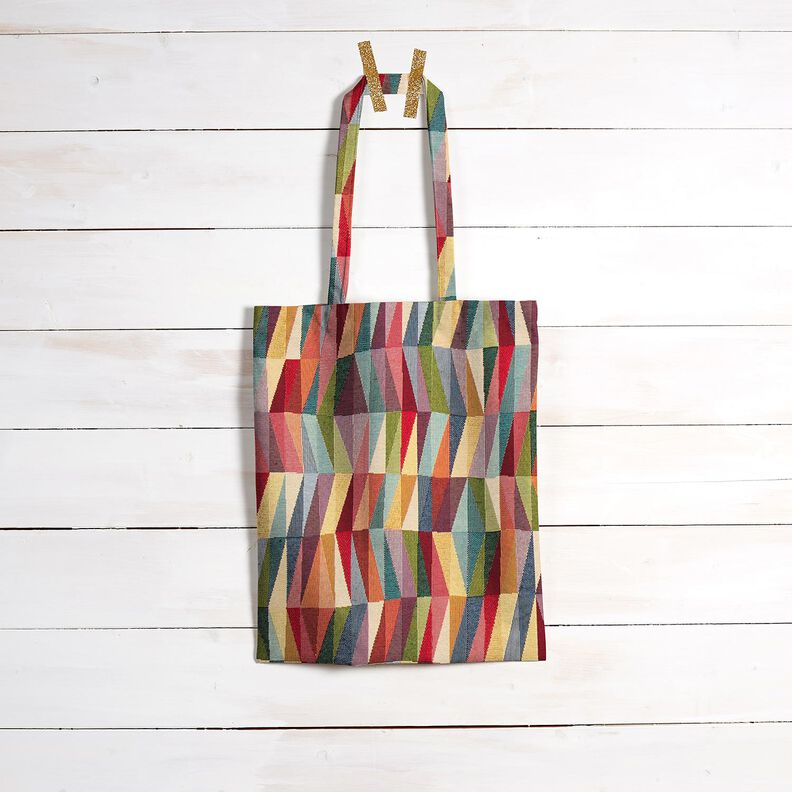 Tkanin dekoracyjna Gobelin graficzny zygzak – jasnobeżowy/czerwień karminowa,  image number 8