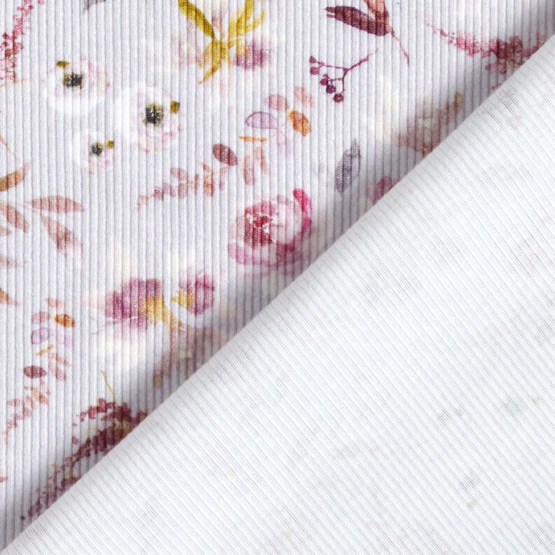 Dżersej prążkowany subtelne kwiaty polne nadruk cyfrowy – pastelowy beż/czerwona lilia,  image number 4