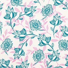 Mieszanka wiskozy i lnu kwiaty | Poppy Fabrics – kość słoniowa/turkus, 