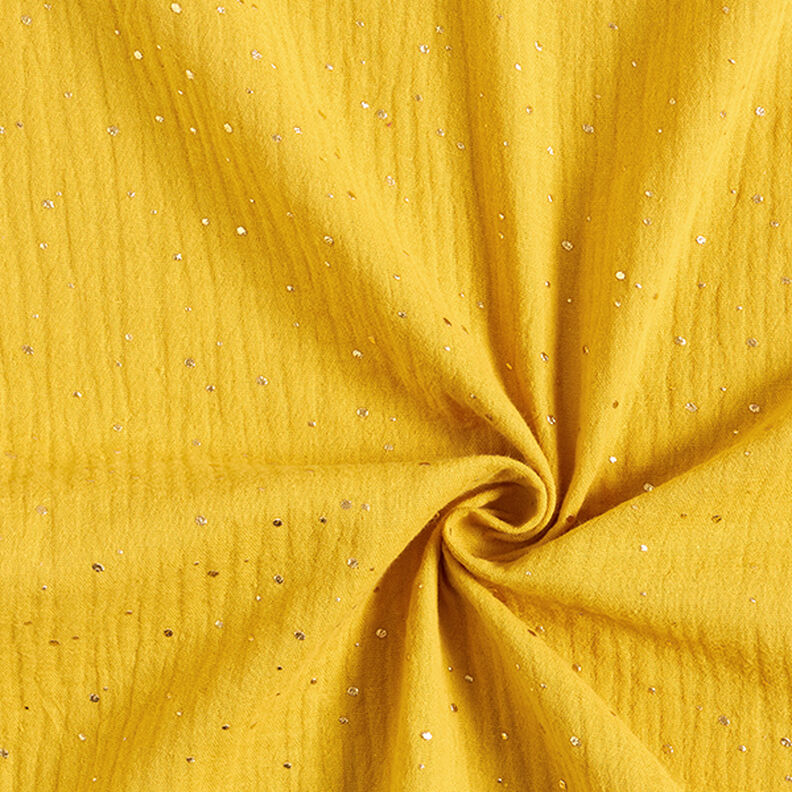 Muślin bawełniany w rozproszone złote plamki – curry/złoto,  image number 3